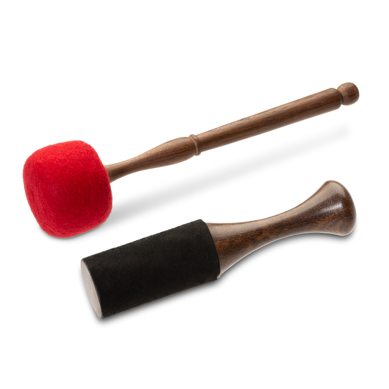 Crimson Sunrise felt mallet and Moonrise leather mallet included with Serene Streams Serenity Bowl Large